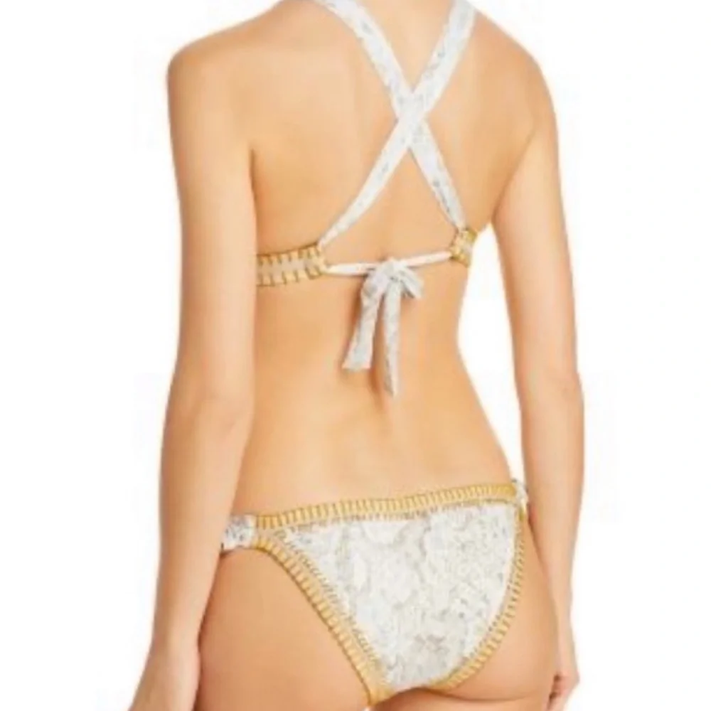 White & Tan Crochet-Trim Bikini